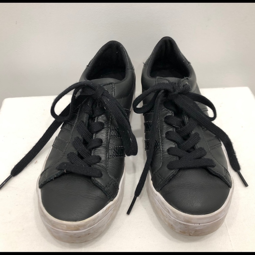 Adidas Black Leather 3 Stripes Sneakers.